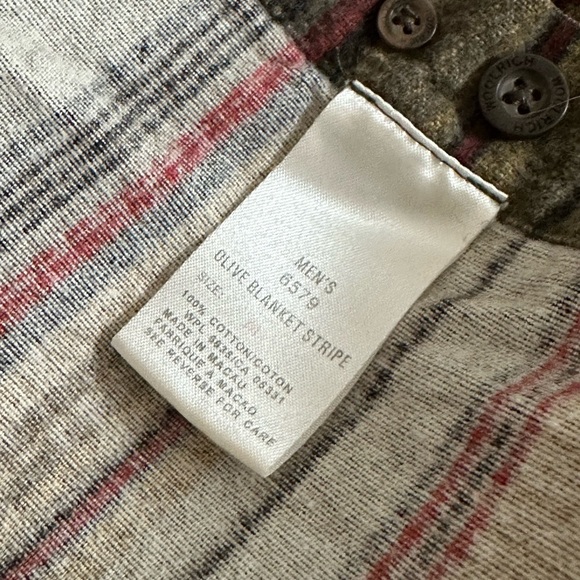 Woolrich Olive Blanket Stripe Flannel Shirt Men’s M Cotton Workwear Tall Long - Picture 2 of 6